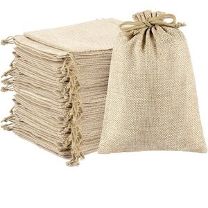 Set of Burlap Drawstring Bags - 75 bags